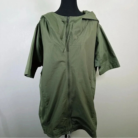 JNBY Hooded Cotton Green Army Full  Zip Short Sleeve Jacket - Picture 1 of 16